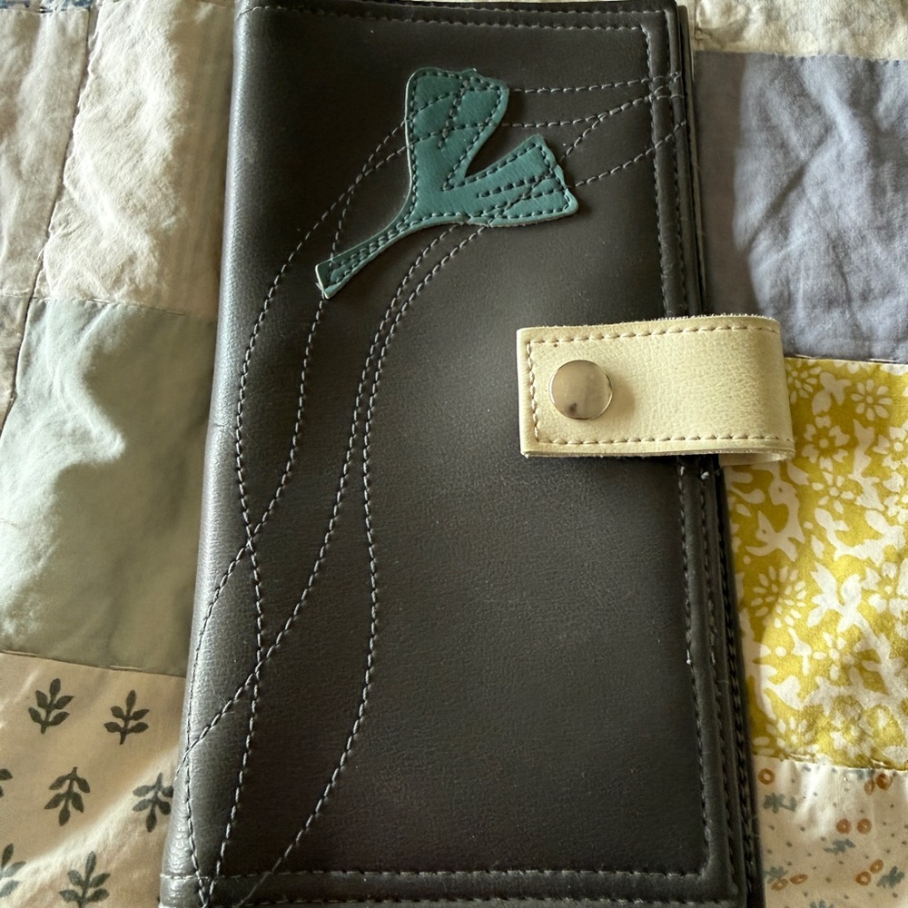 Grey Wallet with Gingko Leaf Design
